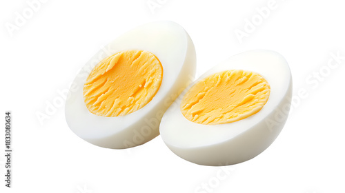 Two halves of a hard boiled egg isolated on transparent background , ai generated image.