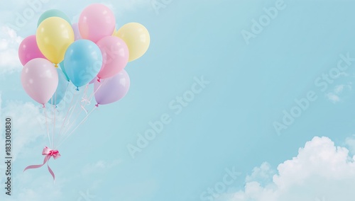 Colorful Balloons Floating Against a Bright Blue Sky on a Sunny Day