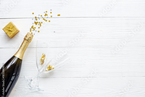 Wallpaper Mural Christmas decoration flat lay with bottle of champagne, top view Torontodigital.ca