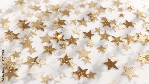 Golden Star Confetti on a White Background Creates a Festive Atmosphere Perfe...
