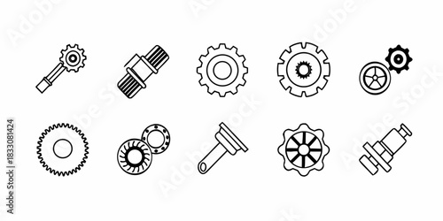 Collection of Various Mechanical Gear Icons and Components for Engineering and Industrial Design