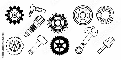 Industrial Mechanical Parts Collection Vector Graphics for Technical Designs