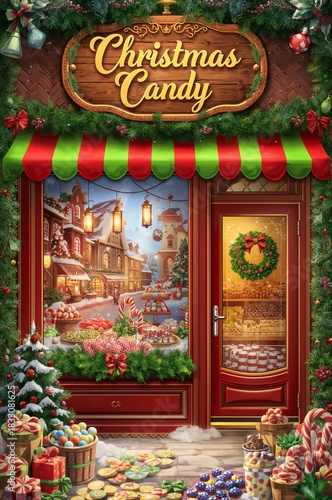 Festive Candy Shop Decoration Showcasing Sweets With Holiday Spirit