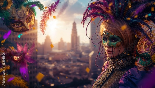 Colorful Mask and Vibrant Costume at a Festive Celebration