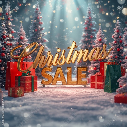 Christmas Sale Decorations With Trees and Presents Create a Festive Atmospher...