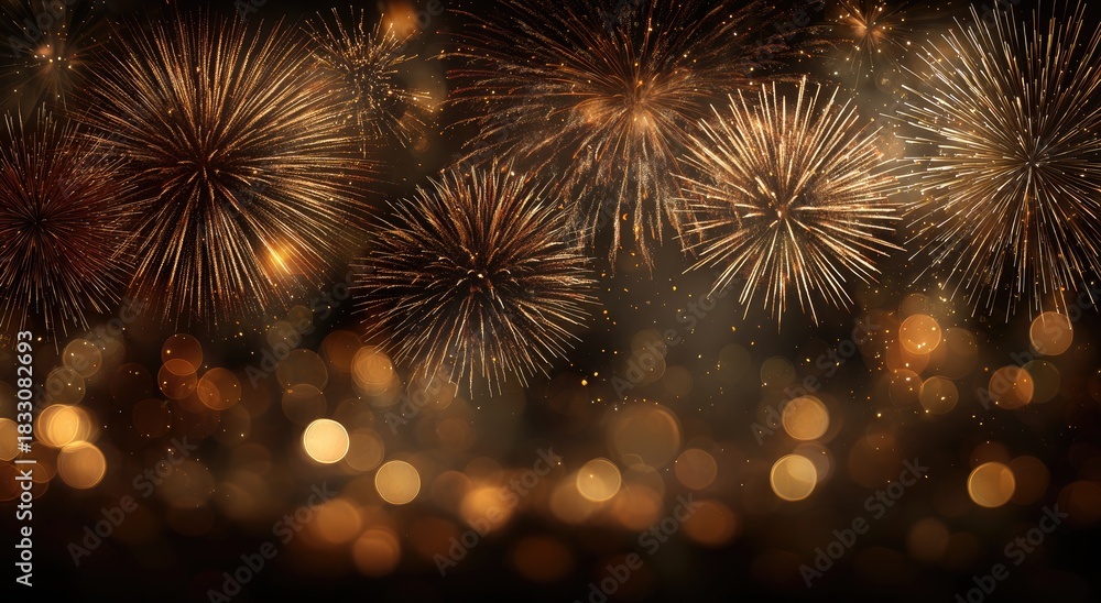 Fototapeta premium Happy new year eve background with fireworks celebration holiday card design festive environment joyful viewpoint sparkling concept