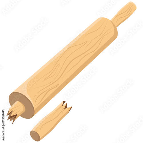 broken rolling pin top view.