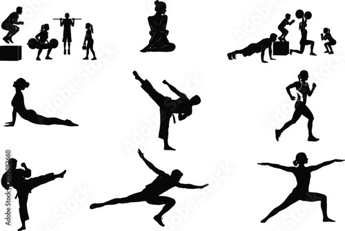 Silhouette collection of people exercising and practicing sports