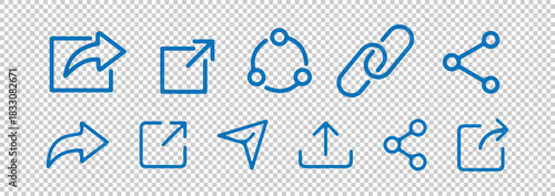 Set of share icons. arrow sending or export and external link symbol. social media network interface button