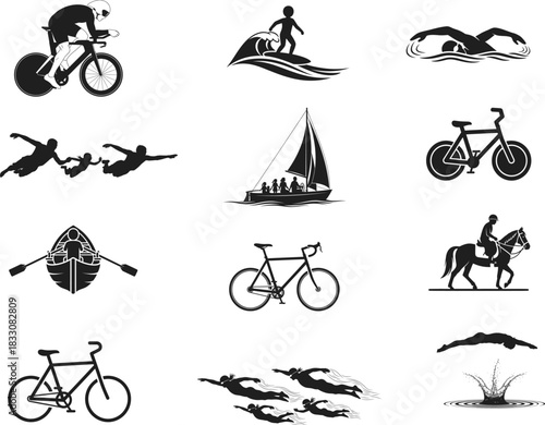 Collection of black and white sports icons set