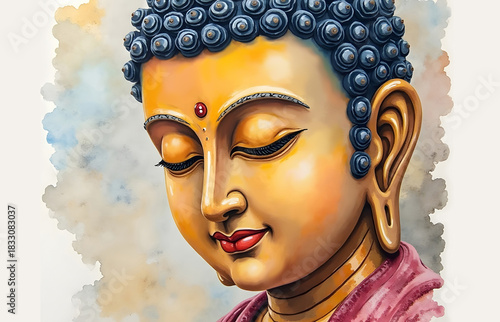 AI Generated wooden peaceful Gautam Buddha Painting 