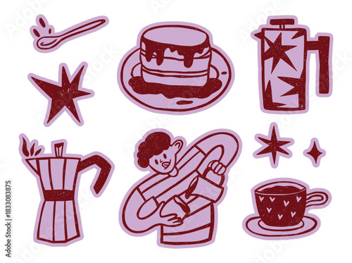 Coffee doodle stickers