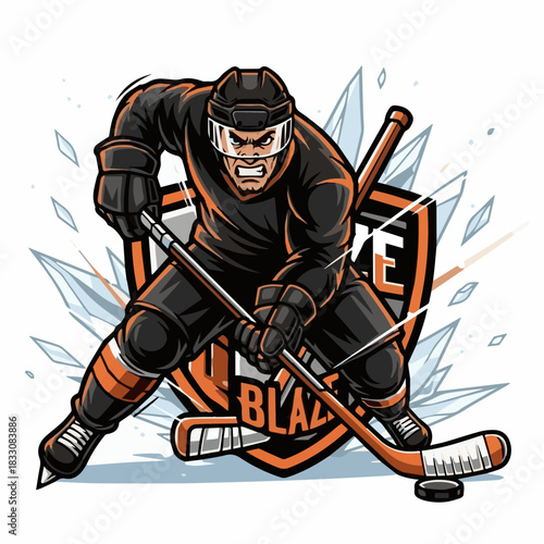 Hockey Illustration Logo Design. Ice Hockey Championship Logo Design Vector