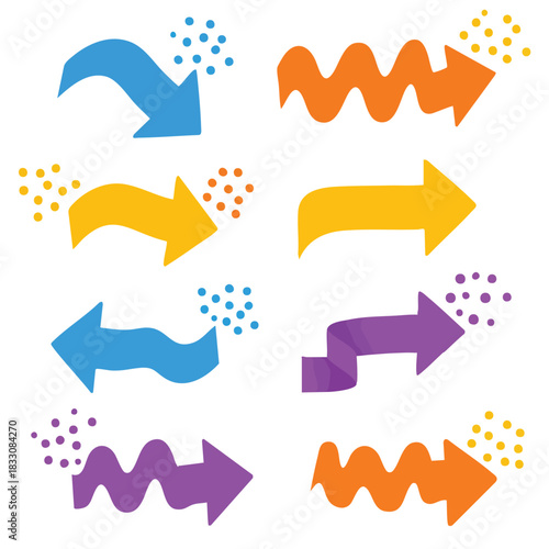 Dynamic colorful arrow designs on a clean white background useful for various digital graphic projects and web applications