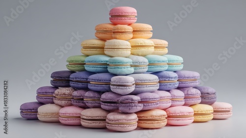 Colorful Layers of French Macarons in an Elegant Display