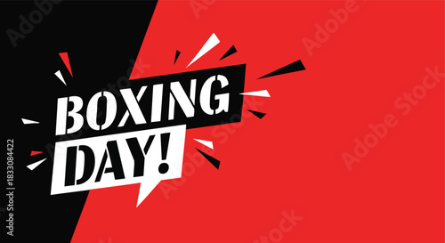 Dynamic Boxing Day promotional message on a vibrant red and black graphic background for advertising and sales events