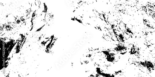 Grungy black paint splatter texture on a white background creating a rough uneven surface for abstract artistic design elements and backgrounds. modern art vector grunge