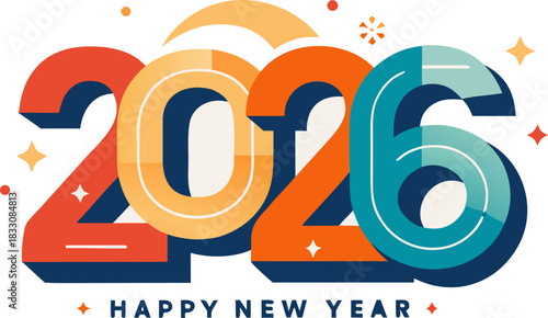 Vibrant 2026 new year design with festive colors and geometric shapes for holiday celebrations