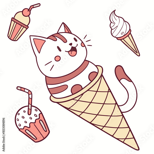 Scoops & Swirls colored American Shorthair with a Bashful touch, placed in a Ice cream party theme and styled with sitting on a moon