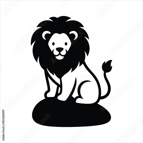 Majestic Lion Sitting on a Rock - Powerful Wild Animal Illustration