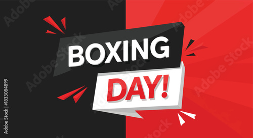 Boxing Day promotional text on a dynamic red and black background for holiday sales and celebration graphics