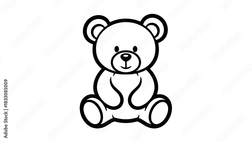 Obraz premium Cute Cartoon Bear Sitting with Friendly Expression on White Background