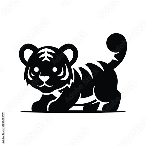 Adorable little tiger cub vector icon, a symbol of wild nature and strength
