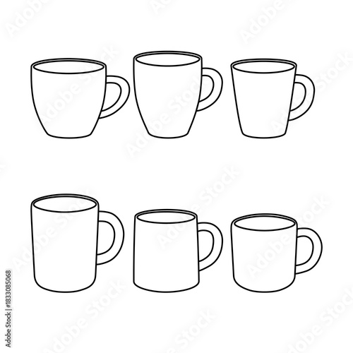 Set Of Black Outline Mugs