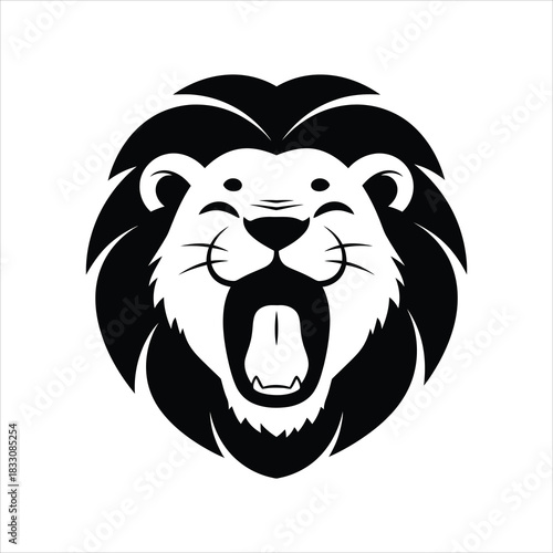 Smiling lion head illustration roaring, happy, and majestic wildlife icon