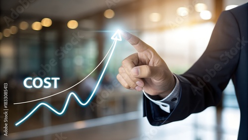 Rising Cost Curve in Business Context – Financial Growth, Conceptual, Abstract, Expense Trends, Corporate Strategy, Digital Graph, Professional Setting, Upward Arrow
