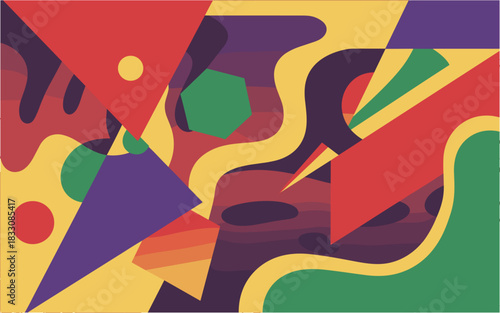Abstract shapes background with geometric and organic figures in vivid colors