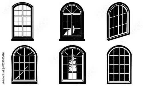 Elegant collection of window designs showcasing architectural styles and views, perfect for designers and builders, originally a scalable vector graphic