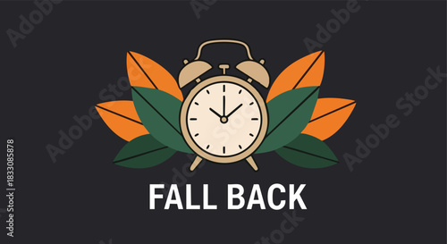 Classic alarm clock with autumnal foliage on a muted background signifying the end of daylight saving time