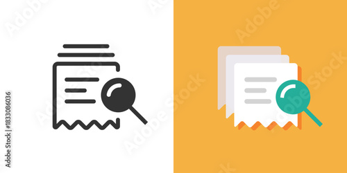 Receipt bill as financial audit icon simple vector modern graphic design illustration set line stroke outline, flat paper invoice details history review sign symbol pictogram, tax transaction inspect

