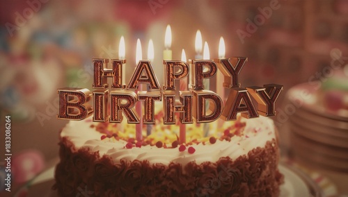 Celebrate a Joyful Birthday With a Decorated Cake and Lit Candles in a Festiv...