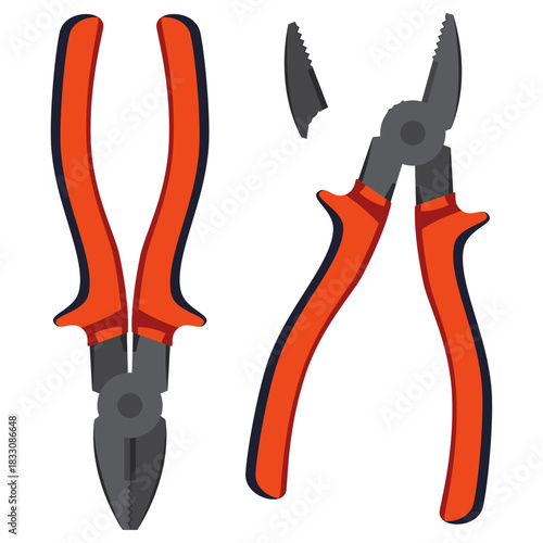metal broken pliers vector drawing.