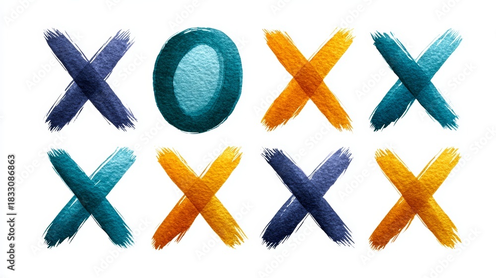 Obraz premium Abstract graphic design of artistic tic-tac-toe shapes in light colors watercolor style high fidelity