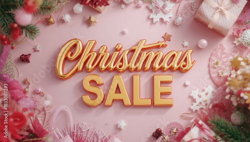 Holiday Sale Announcement With Festive Decorations and Gift Items for Christm...