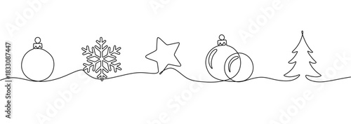 Christmas icon symbol decorating one line drawing continuous.