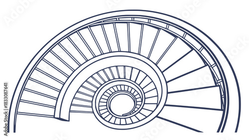 Detailed illustration of a spiral staircase in a minimalist line art style