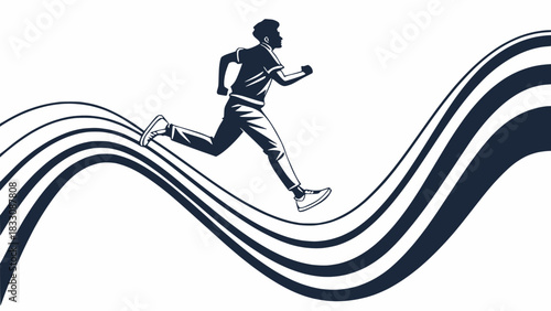 A silhouetted runner navigates abstract flowing lines in a dynamic composition