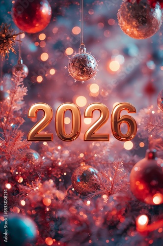 Festive Decorations Celebrate the Arrival of the Year 2026 During the Holiday...