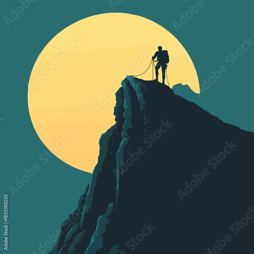 Ascending the Challenge A Climber's Journey Towards Growth and Overcoming Obstacles , vector style simple color