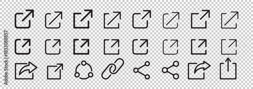 Export share and link icons set collection of black glyphs for digital communication media platforms