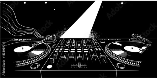 Minimalist DJ Turntable Mixer Vector Silhouette Icon