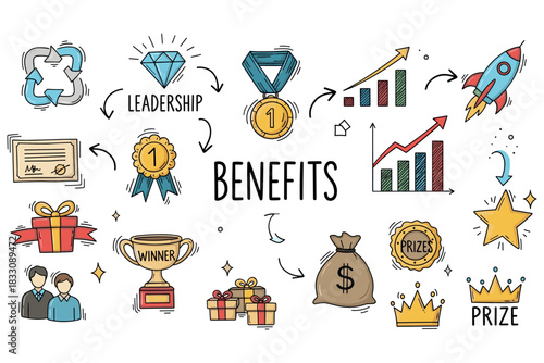 Benefits of achievement: leadership, growth, and rewards illustrated