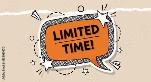 Dynamic comic-style "Limited Time" speech bubble graphic on a textured background for marketing and sales announcements