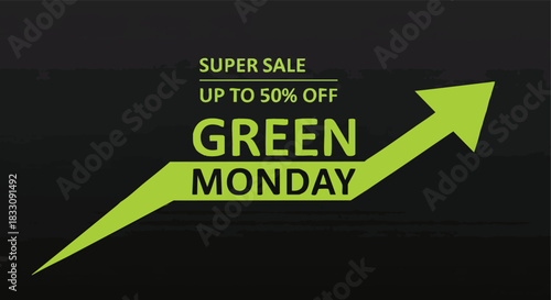 Green Monday super sale promotional advertisement design on a dark background for marketing campaigns