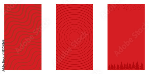 Red Christmas geometric vertical background collection. Merry Christmas vertical poster, social media post stories layout, quiz backdrop, square banner design template set