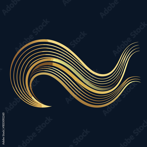 Elegant golden waves flowing on dark blue background